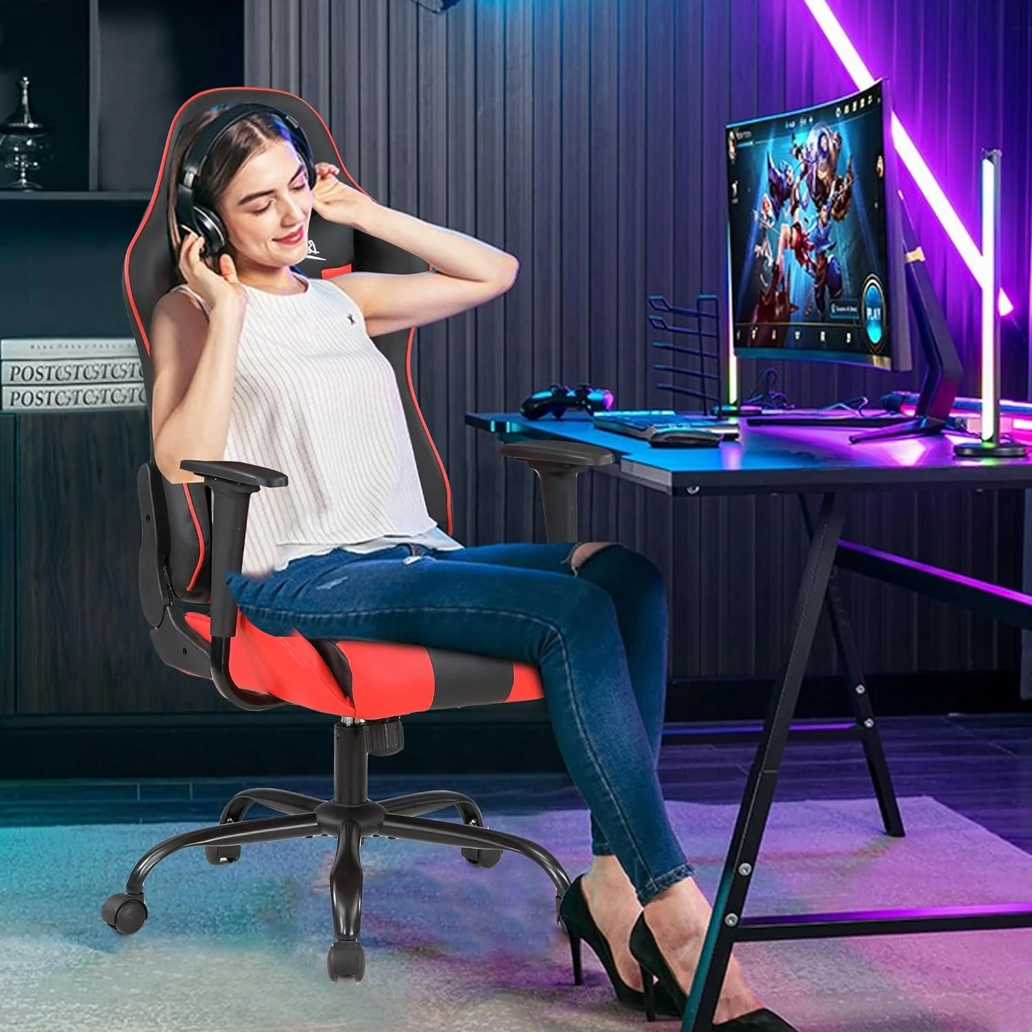 highest quality pvc blue Colombia 2024 cadeira gamer custom logo adjustable recliner office anji gaming chair red black