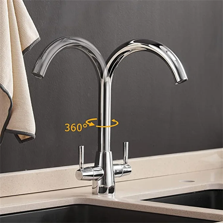 Kitchen Mixer Tap Dual Lever Swivel Spout Chrome Sink Taps With Uk Standard Fittings