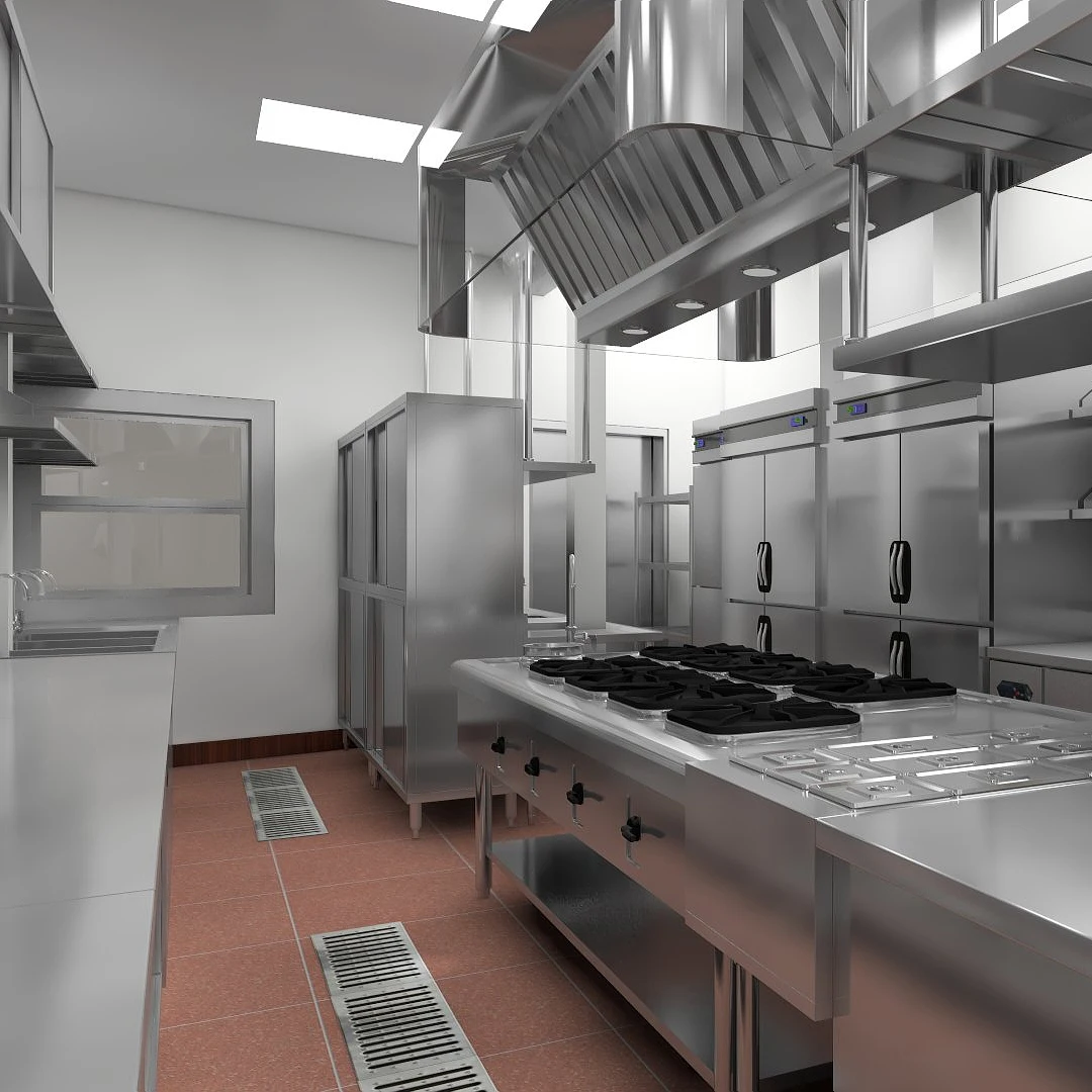 Indian restaurant 3D rendering and VR design for commercial kitchen design with whole set of kitchen equipment