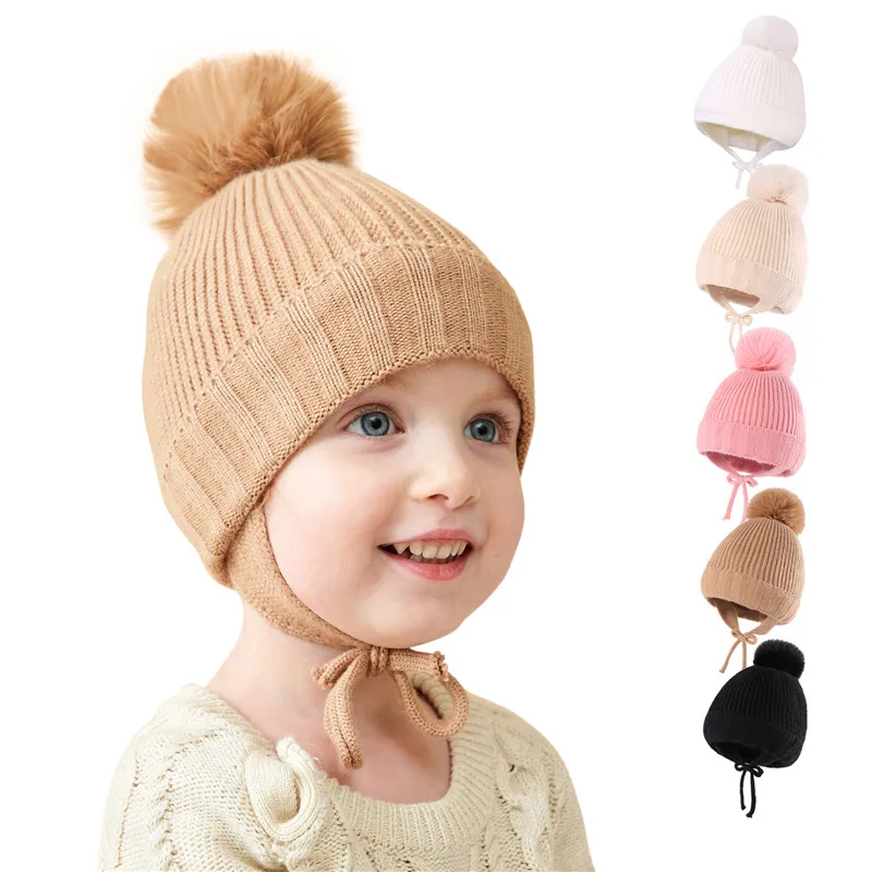 Wholesale Kids Winter Beanie Toddler Warm Fleece Lining Hat Skull Caps For 0-3 Years Comfortable Elastic Suitable