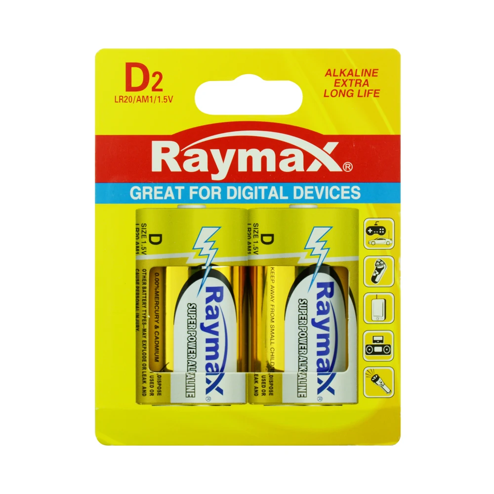 Raymax Paper Blister Super Performance LR20 AM-1 D Type Alkaline Battery  Dry Cell