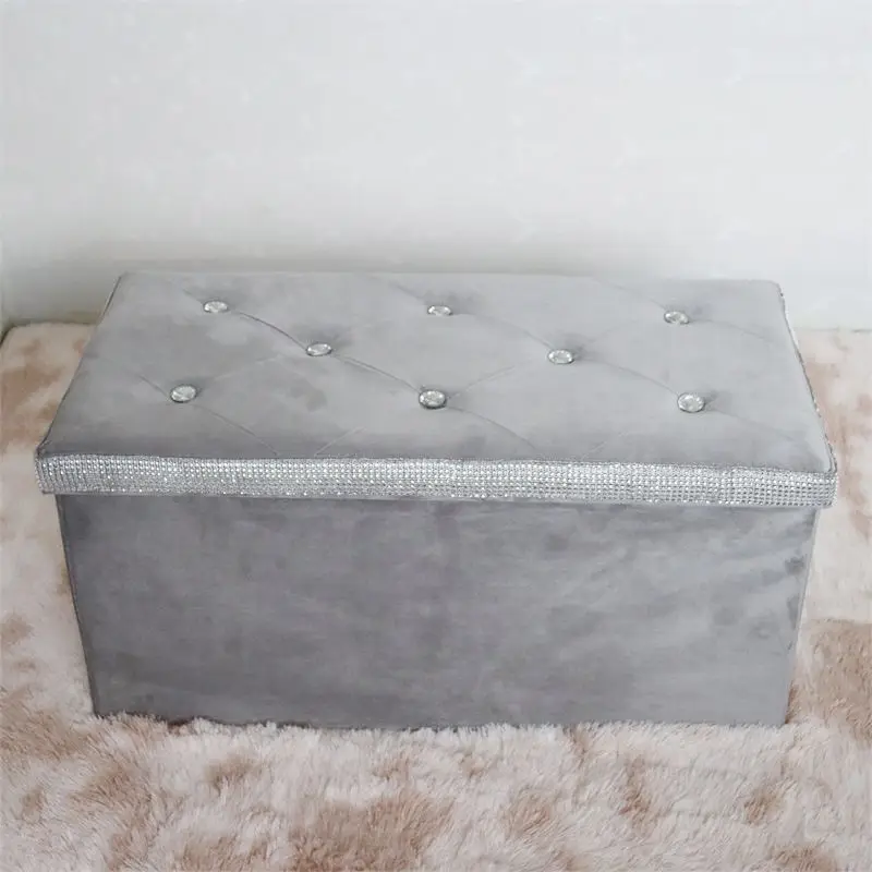 Home Decoration Flannelette Ottoman Stool &Ottoman Storage Stool With Diamond