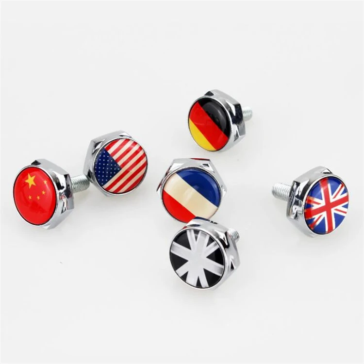Customized Aluminum Alloy Metal 8mm Country Flag Logo Car License Plate Bolt