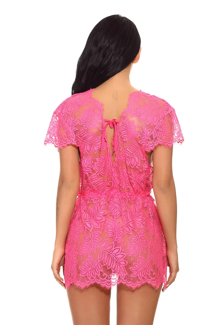 UD01 High Quality Transparent Floral Lace Vest Bodysuit Babydoll Sexy Women Lingerie