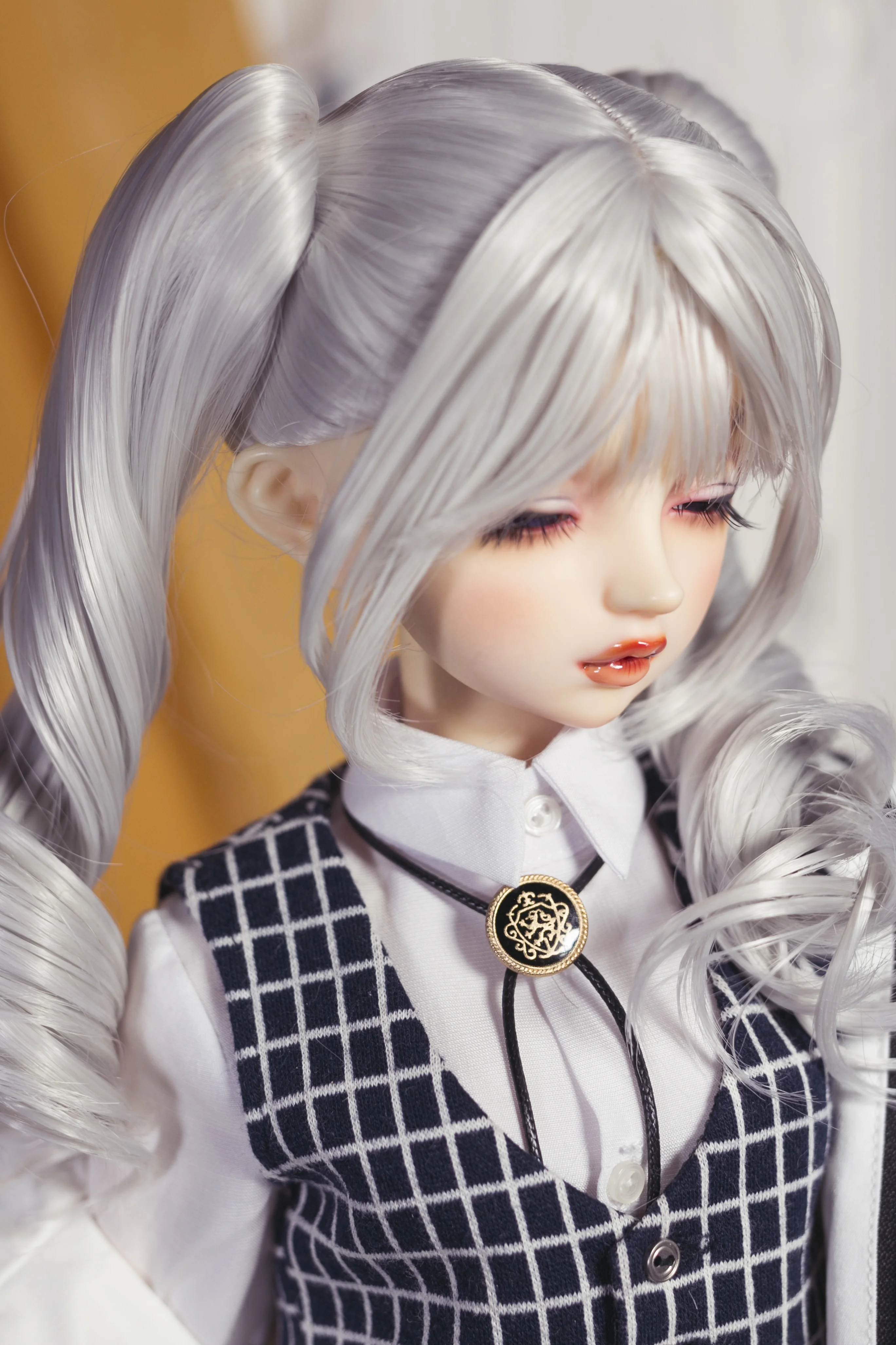 8-9 Inch 1/3 BJD Hair Customize Wigs For Dollfie Synthetic Pigtails Sliver White Pigtails Double Braid Curly Smart Doll DIY