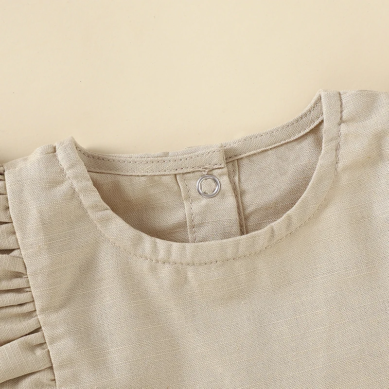 Wholesale Linen Organic Cotton Ruffle Shoulder 1 Year Girl Baby Summer Dresses