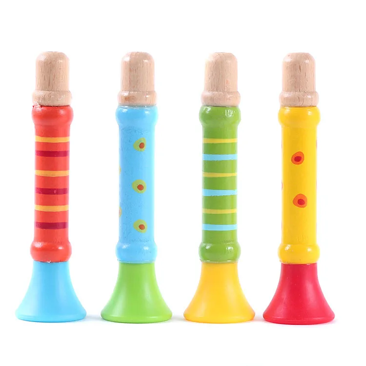 Children Multicolour Custom Wooden Trumpet Horn Musical Instrument Educational Toy