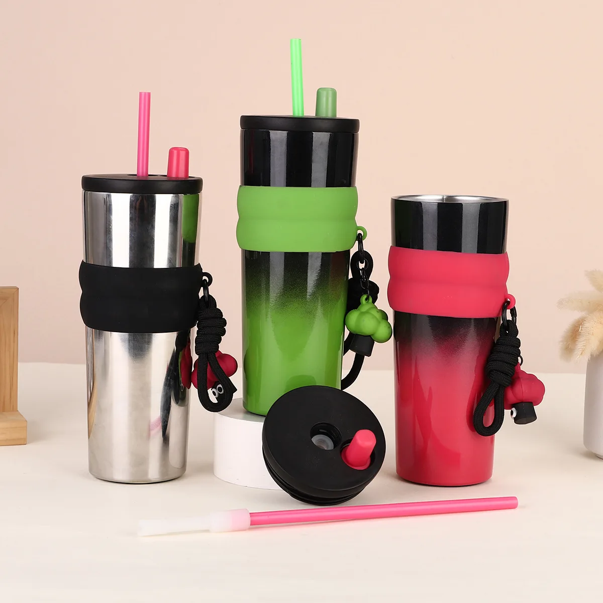 710ml 316 Stainless Steel Large Capacity Thermos  Insulated Vacuum Cup Portable Rope Coffee Tumbler Mug Cup With Straw