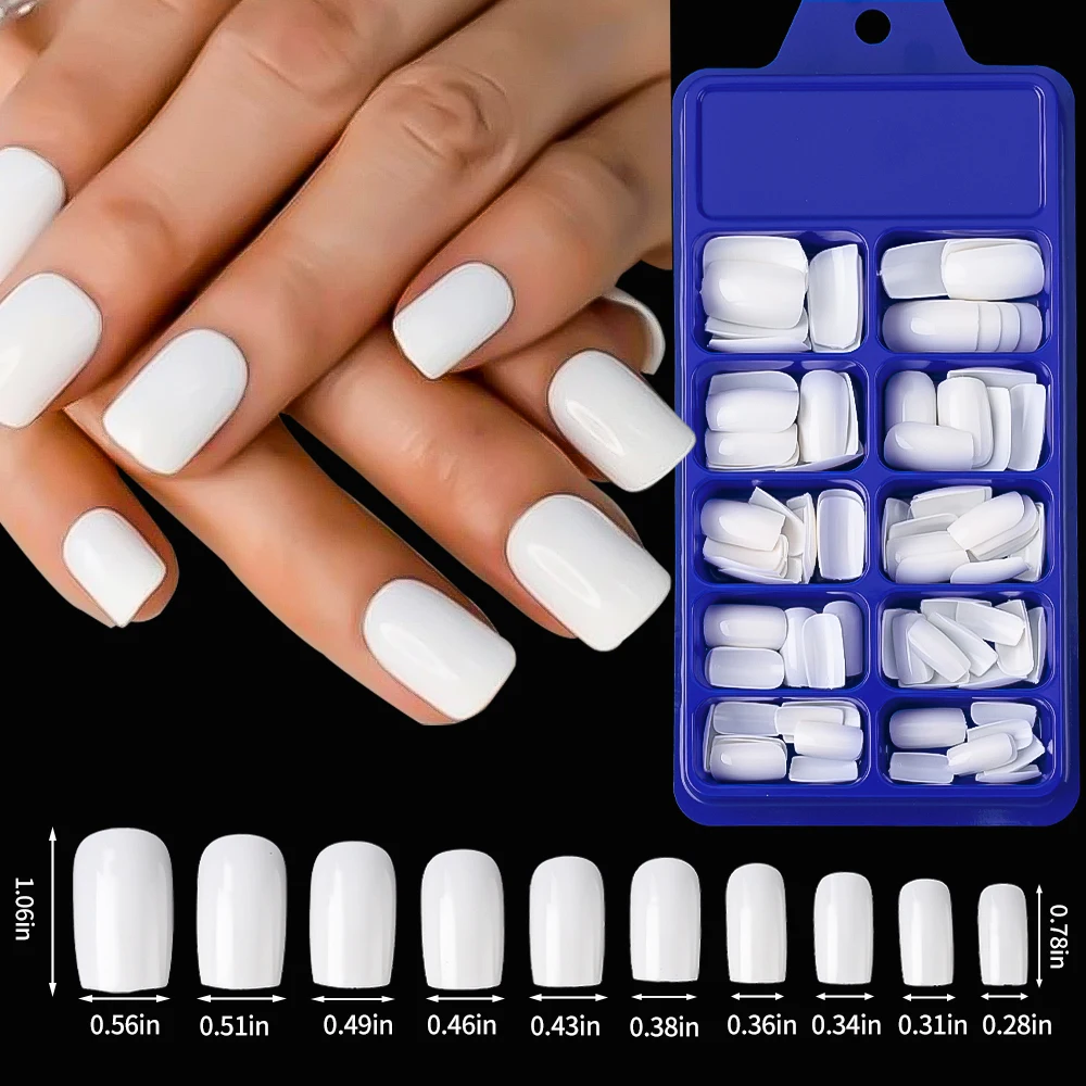 100Pcs White Press on Nails Short Square False Nails Full Cover Acrylic Fake Nail DIY Beauty Manicure Extension Tools