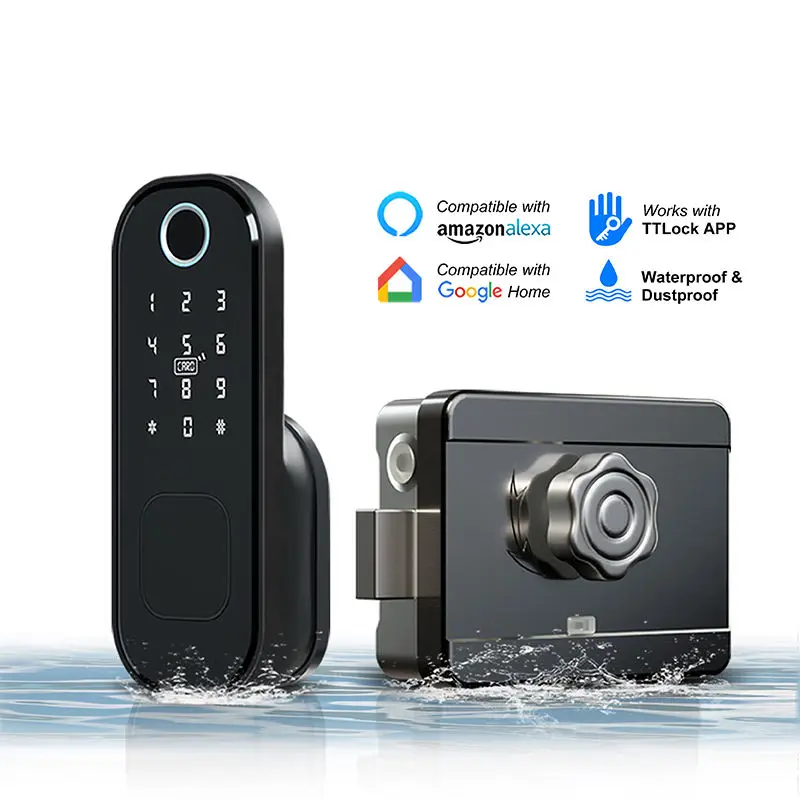 Eseye IP65 Waterproof Intelligent Electronic Digital Fingerprint Security Gate Wifi Tuya Electric Rim Lock