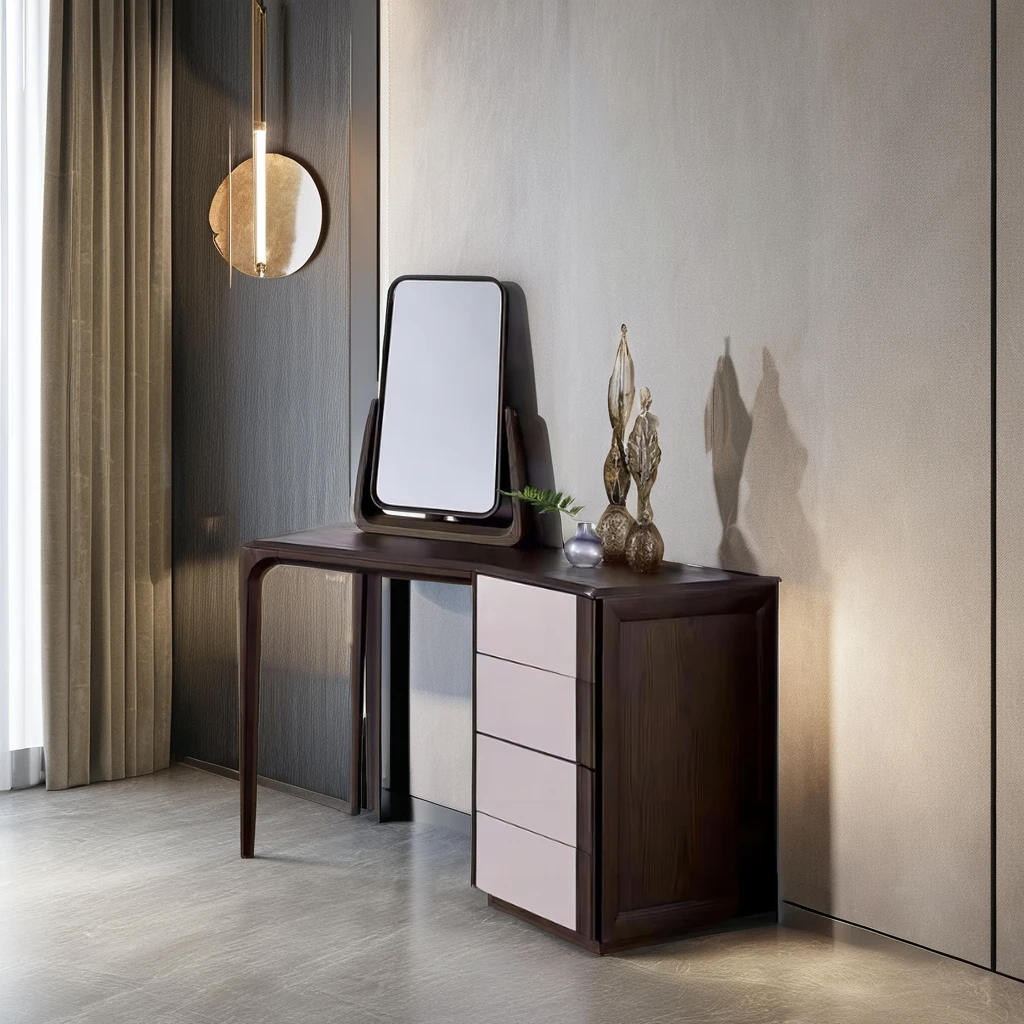 Modern Italian Style Dressing Makeup Table Set with Mirror Women Storage Wood Material Bedroom Furniture