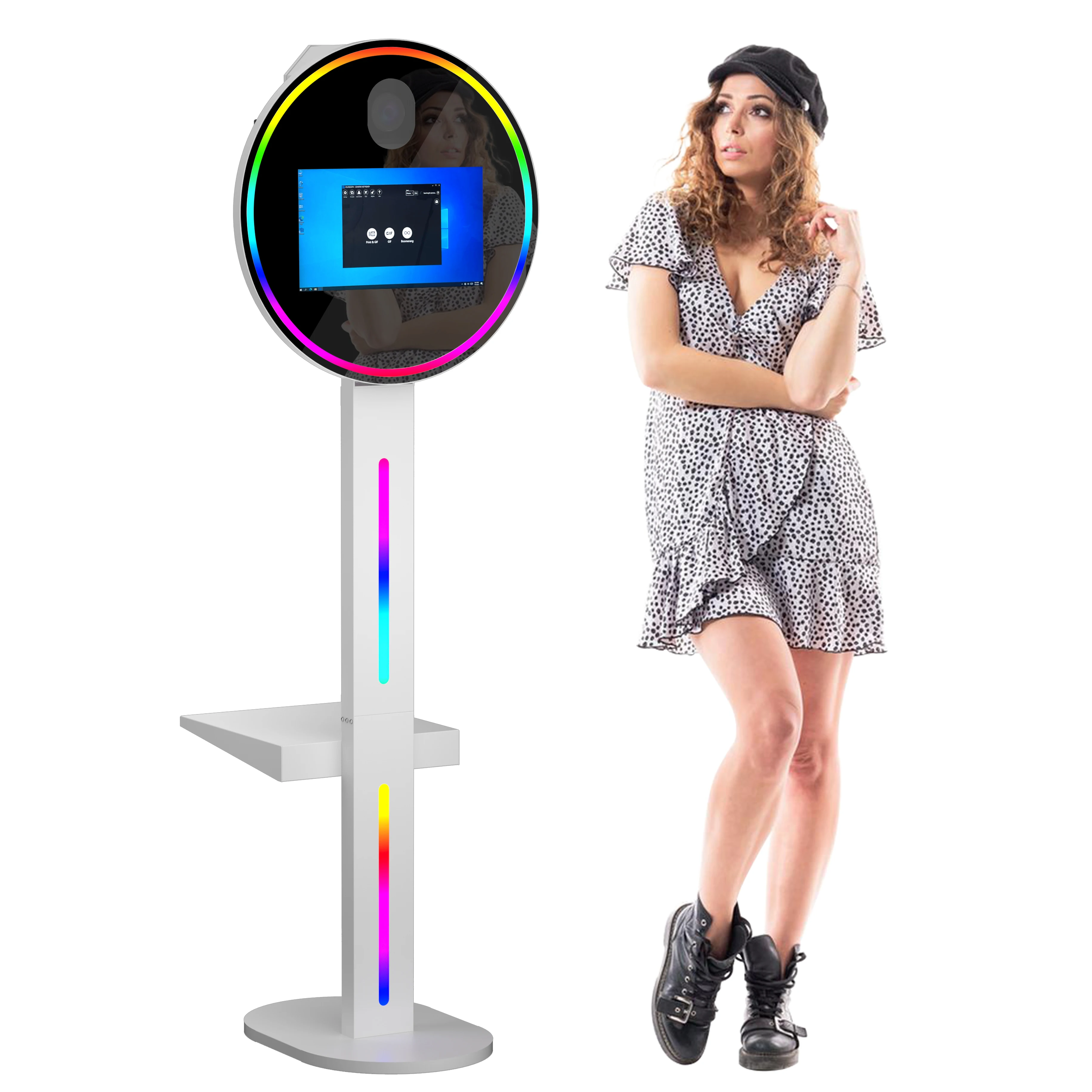 2024 Round model 15.6 inch touch screen dslr photo booth mini pc mirror photo booth shell with camera and printer