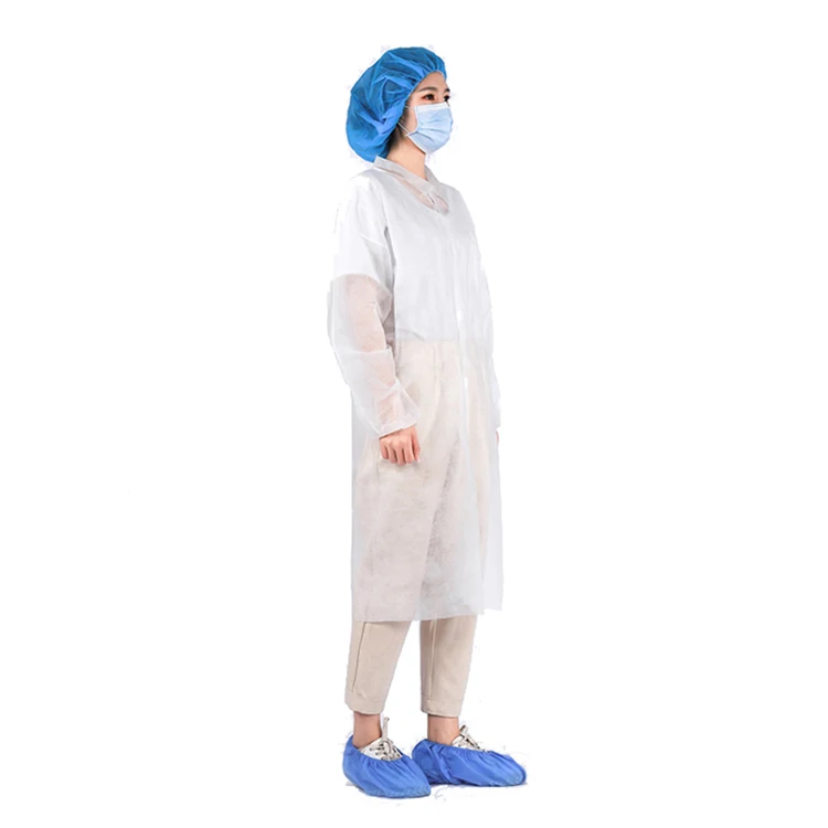 Wholesale Costumised Medical Disposable Non Woven  White Lab Coat with Snaps for Chemistry Lab