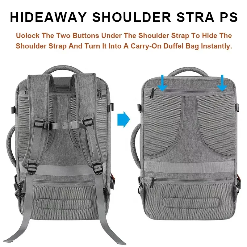 Oversized 50 Litre Airline Approved Travel Backpack Overnight Luggage Business Suitcase with 3 Packing Cubes Weekend Duffel Bag