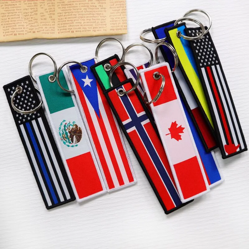 customized flags embroidery keychain personalized embroidered double sides text car motorcycle key tag