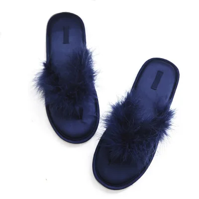 
Comfortable Crane Fur Flip Flop for Ladies Velvet Non-Slip Sandals Fashion Indoor House Slippers 