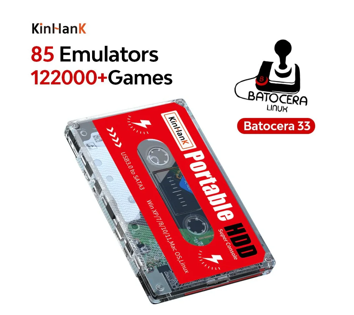 Portable 2T External Game Hard Drive Disk Laptop/PC Wired Connection Supports 63000+ Retro Arcade for CPS PS1/N64 Super Console