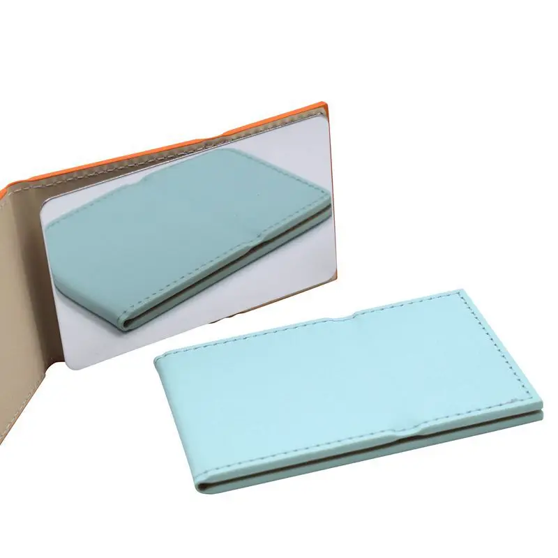 Promotion gift PU leather stainless steel folding makeup mirror platform leather folding mirror