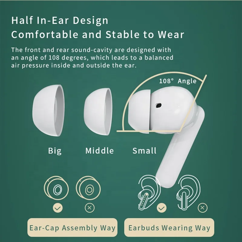 ANC ENC True Wireless Headphones with TWS Stereo BT 5.1 Earbuds Noise Cancelling Low Latency Gaming Headset Tws A40 Pro