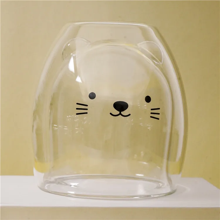 Оптовая продажа, 200 мл, 210 мл, милая Экологически чистая стеклянная кофейная чашка с двойными стенками в виде животных