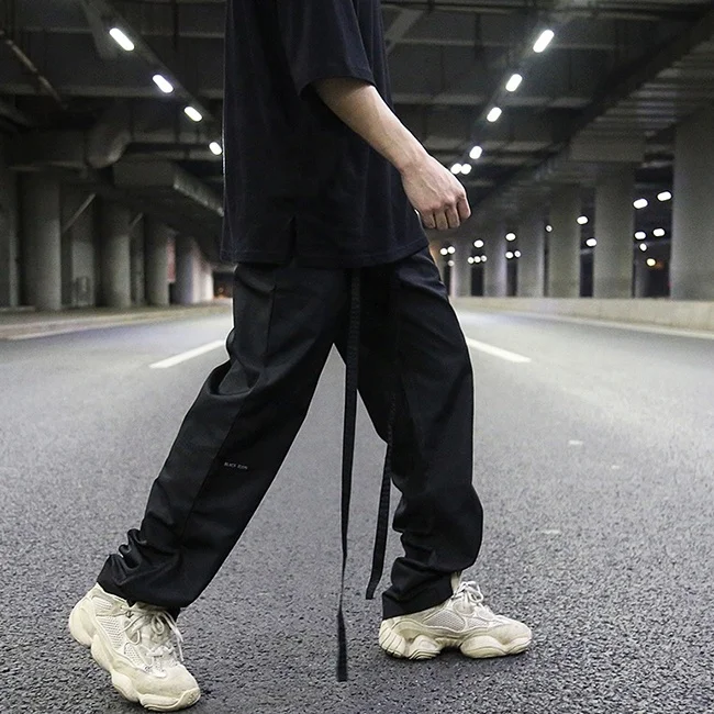 
Factory elastic waist draw string tracksuits men loose straight outdoor casual wear plain color streetwear stock dropshipping 