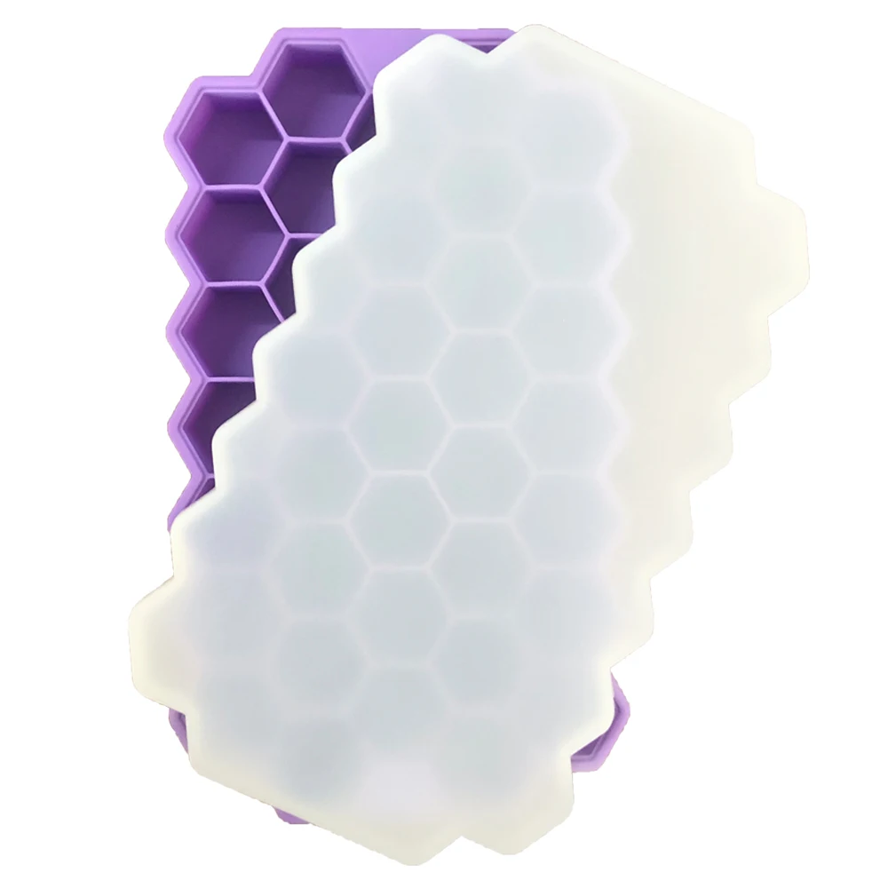 2024 New Wholesale 37 Lattice Silicone Ice Tray Household Food Grade Ice Cube Mold Box with Cover Silicone Kitchenware