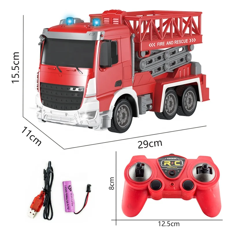 2.4G RC fire fighting truck toy 1:24 remote control rescue vehicle toy fire truck for kids