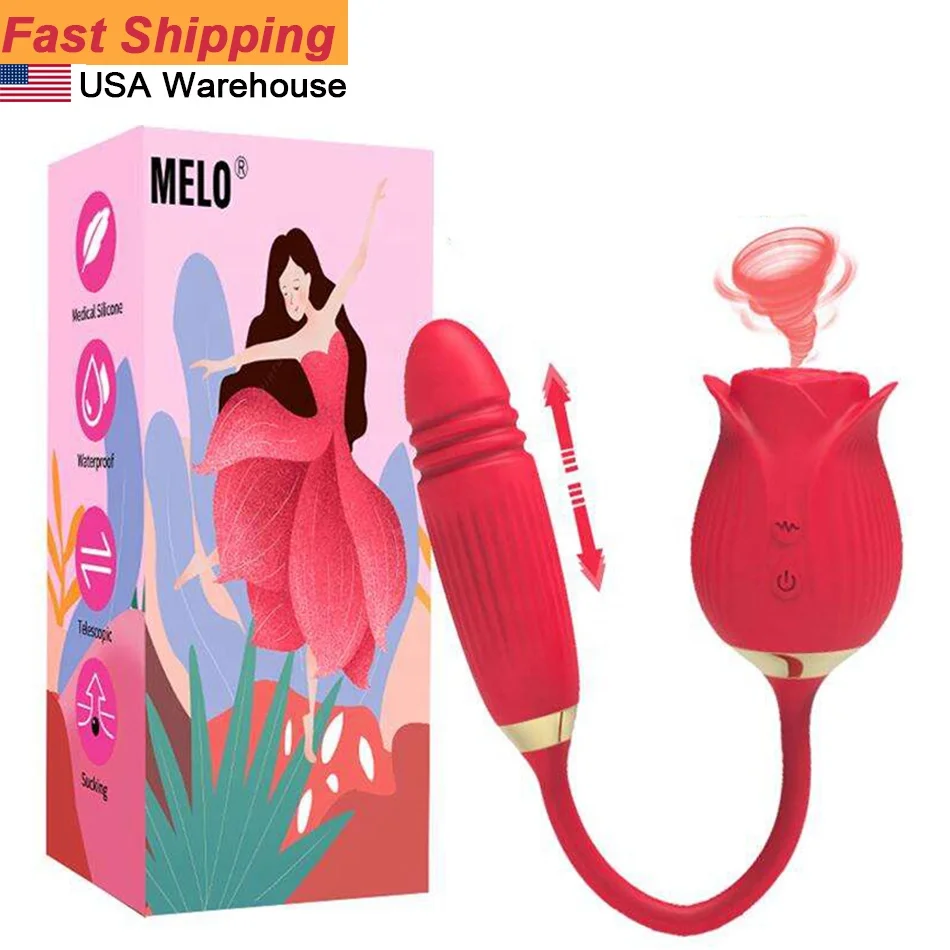 USA Warehouse Fast Shipping Rose Vibrator Vagina Stimulate 12 Modes Rose Sucker Nipple Thrusting Sex Toys for Women Adult Toys%