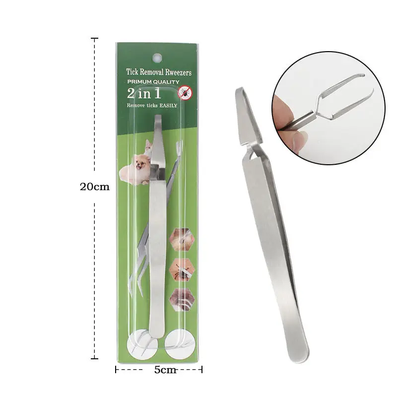 2 in 1 Stainless Steel Professional Pet Dogs Cats Flea Ticks Remove Tweezer