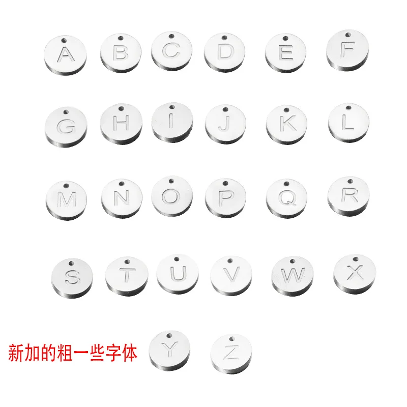In stock High quality wholesale simple custom engrave stainless steel round letter tag charm pending jewelry