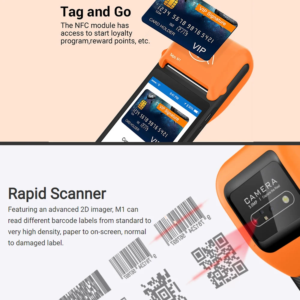 Telpo 4G handheld PDA ticket printer contactless card qr code mobile payment POS terminal