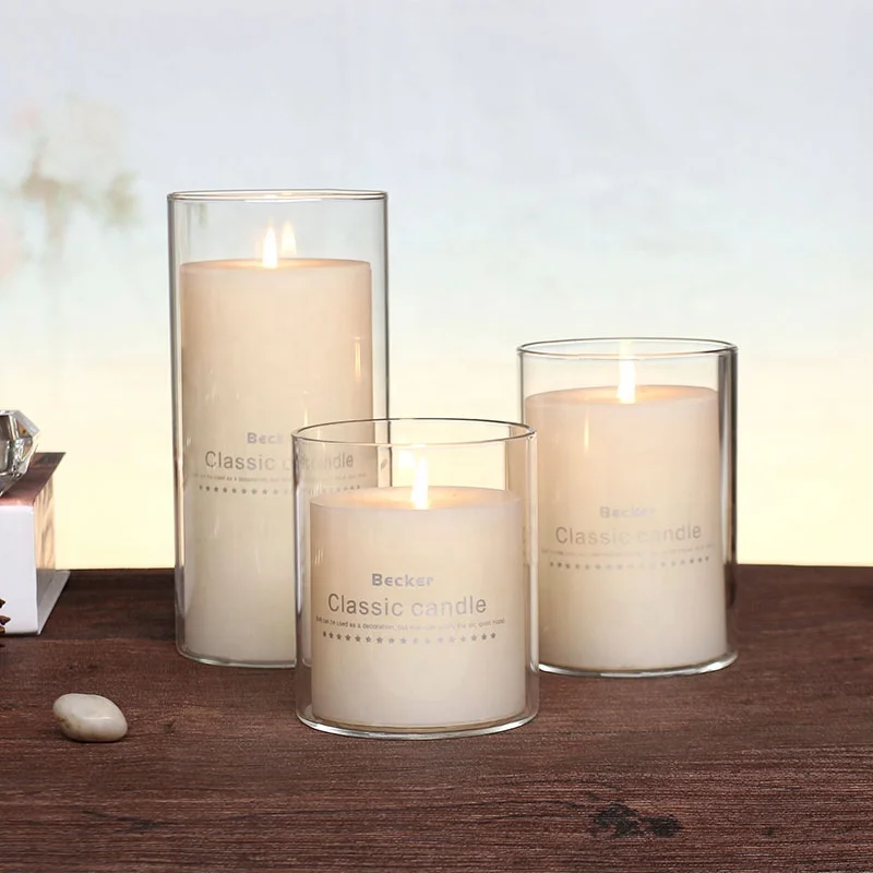 Clear Cylinder Glass Candle Holder Candlestick Round Jar For Wedding Hotel Restaurant