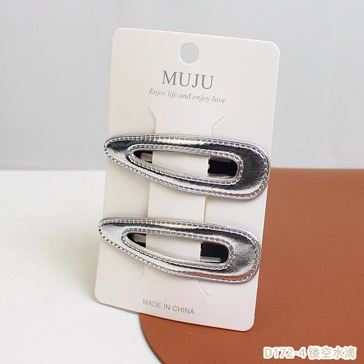 Y2k Sweet Cool Silver PU Leather Heart Star Hair Clips 2Pcs/set Korean Side Clips Bangs Clips