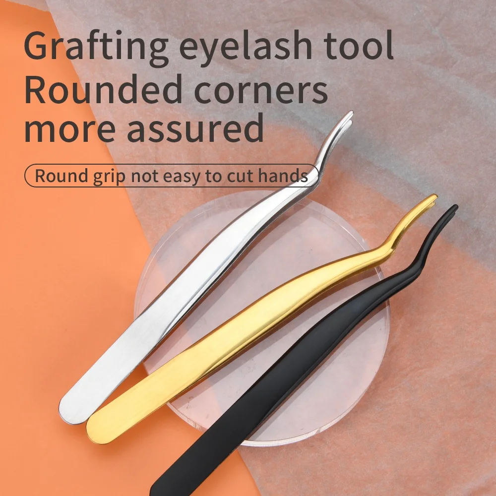 Customized New multiple colors stainless steel slanted lash tweezers for eyelash extension