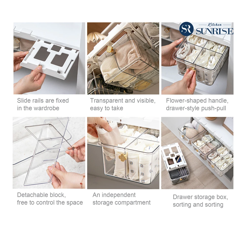 Drawer Organizers, Transparent Underwear bra divider organizer clear closet storage boxes drawer