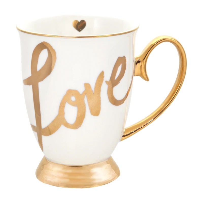 Wholesale Custom Ceramic Cup Decal Printing With Gold Handle Porcelain Coffee Mugs