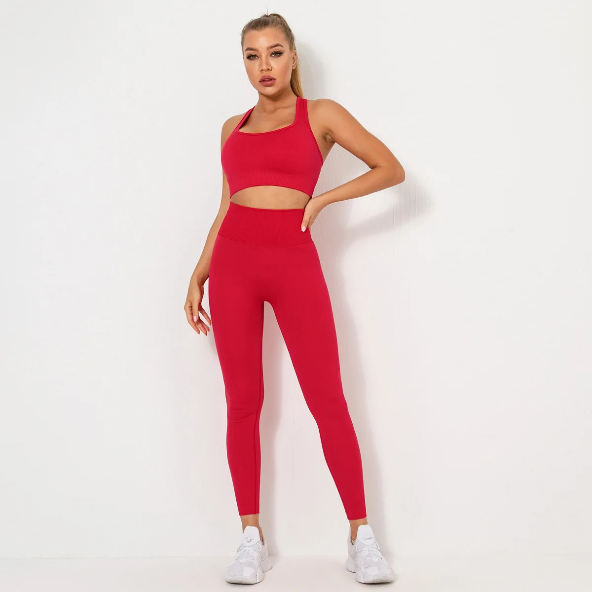 2022 New Design Women Push Up Leggings High Impact Yoga Bra Set  Gym Wear
