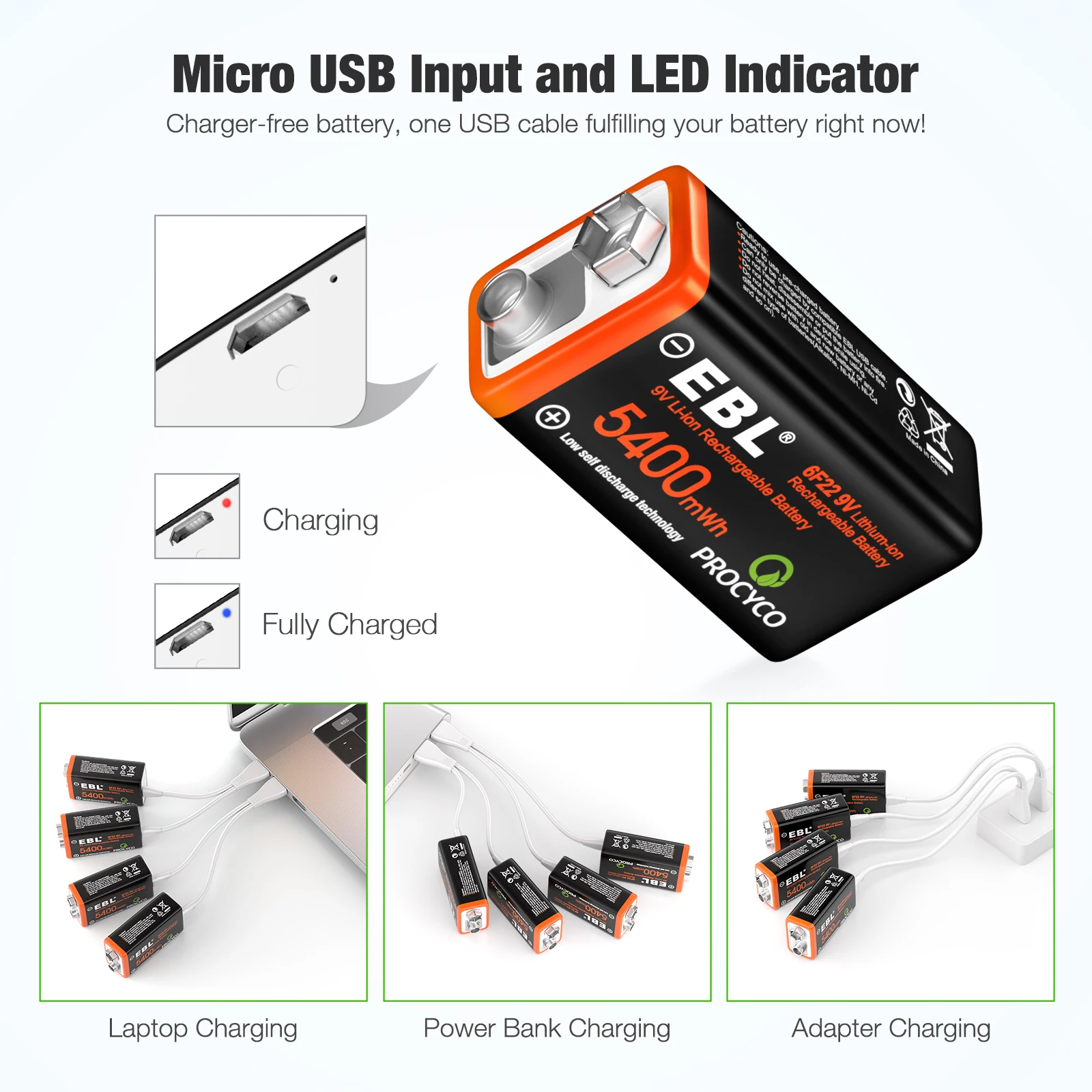 High Quality 600mah 9v 5400mwh USB li ion Batteries Rechargeable Lithium ion Battery Usb For Multimeter