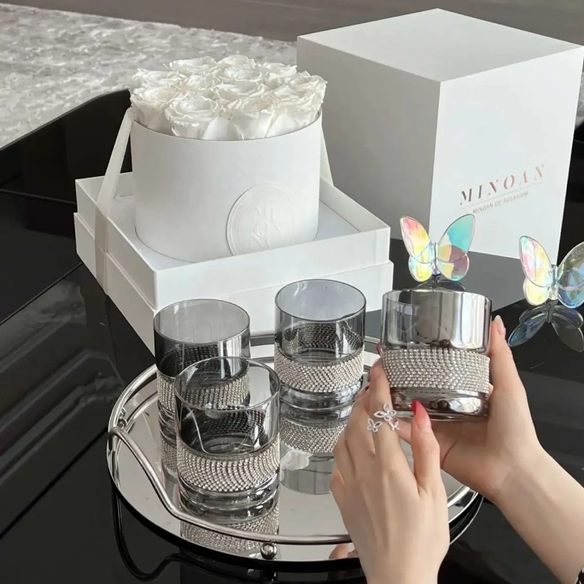 Wholesale High-end Handmade Glass Cup Diamond Studded Ball Shape Wine Glass Whiskey Glass Cup for Party Wedding