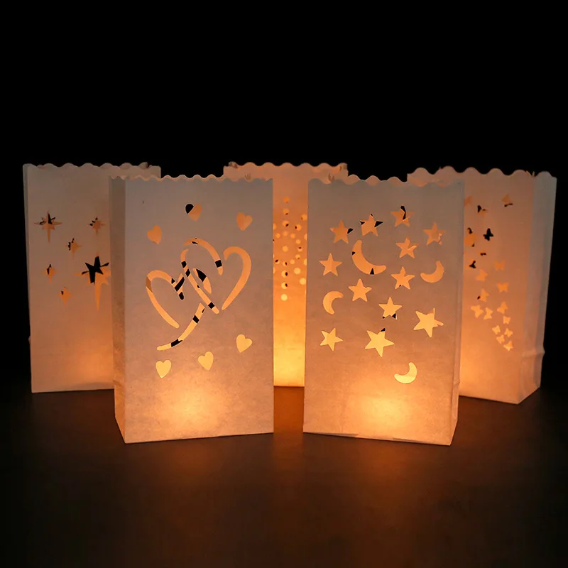Whosale paper flame resistant light bag candle holders cut shape paper bag Luminary paper bags for festival decoration