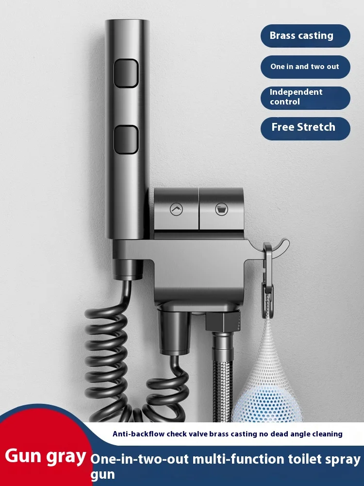 All-Copper High-Pressure Toilet Spray Gun Stainless Steel Bidet Flusher Companion for Household Bathroom Cleaning One in Two out