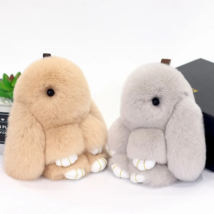 Factory Custom Real Stupid Mini Rabbit Plush Keychains Decoration High End OEM Fashion Rex Rabbit Fur 10pcs