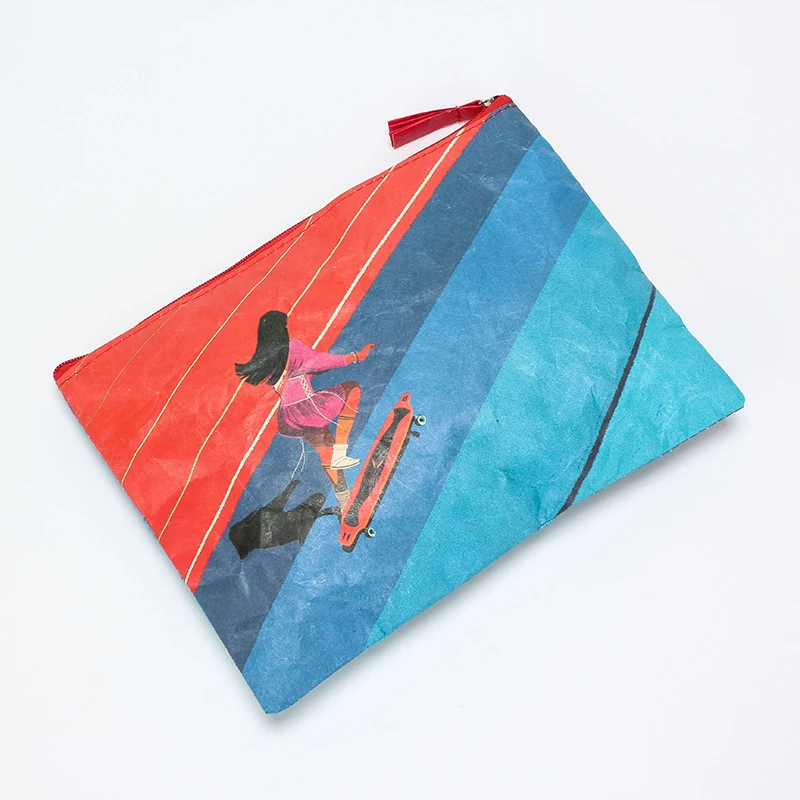 factory price washable  custom print Tyvek paper zipper bag cosmetic bag