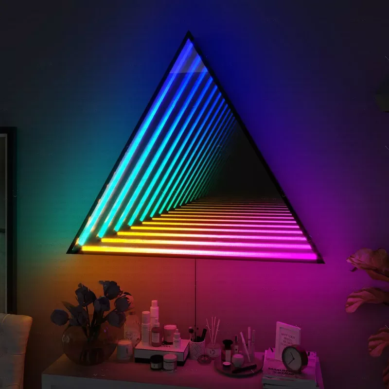 LED Lighting Visual Illusion Mirror Sensory Party Decor  RGB Colorful Wall Home Decor Bedroom Tunnel Light Mirror Use 3D Effect