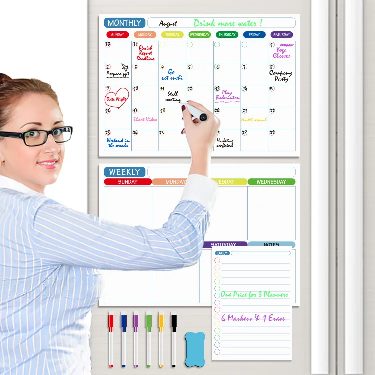 Magnetic Dry Erase Calendar Board Clear Acrylic Calendar Whiteboard  For Fridge