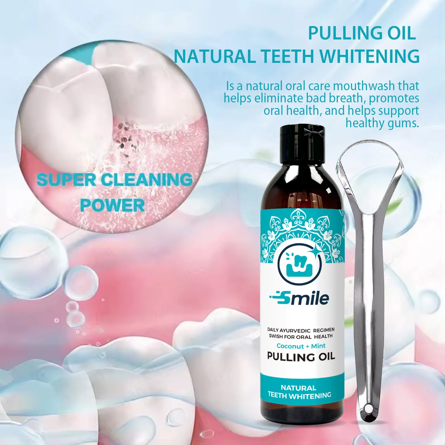 Natural Fresh Breath Whitening Alcohol Free Coconut Oil Pulling Mouthwash