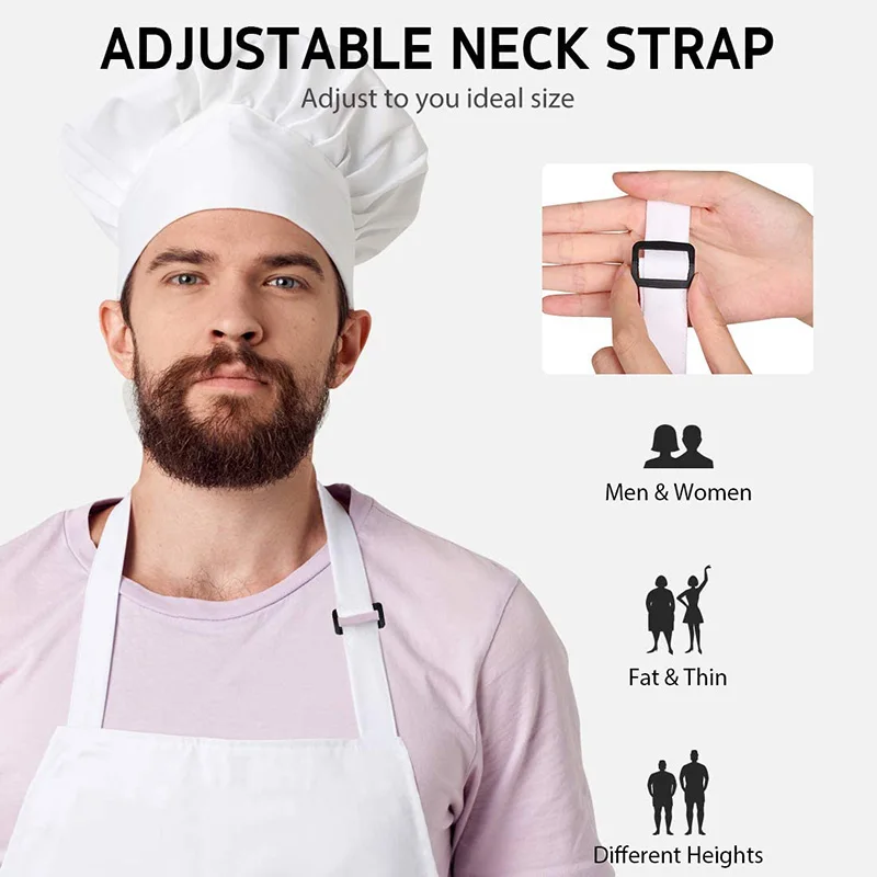 Polyester Cotton Cooking Aprons Adult Chef Apron Hat Sets For Men