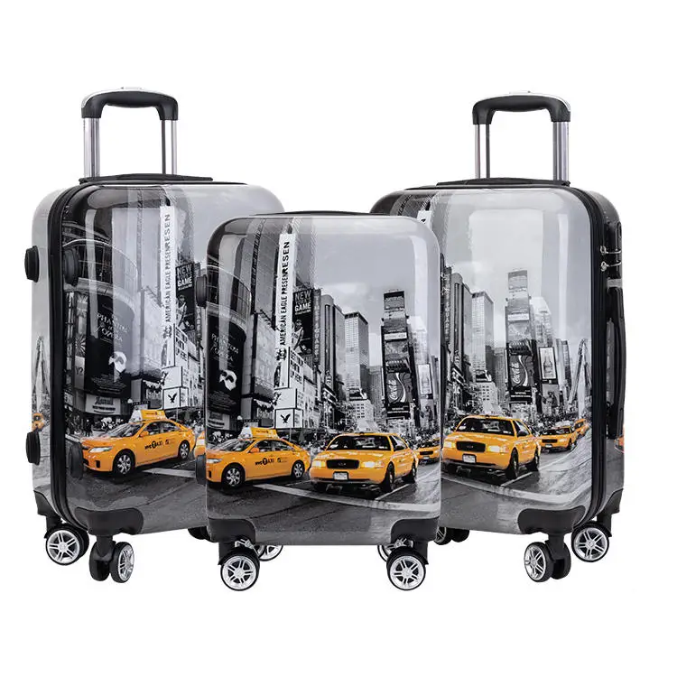 3 шт. разноцветные печатные изображения с гладкой поверхностью из АБС + ПК набор для багажа переносная Выдвижная дорожная тележка