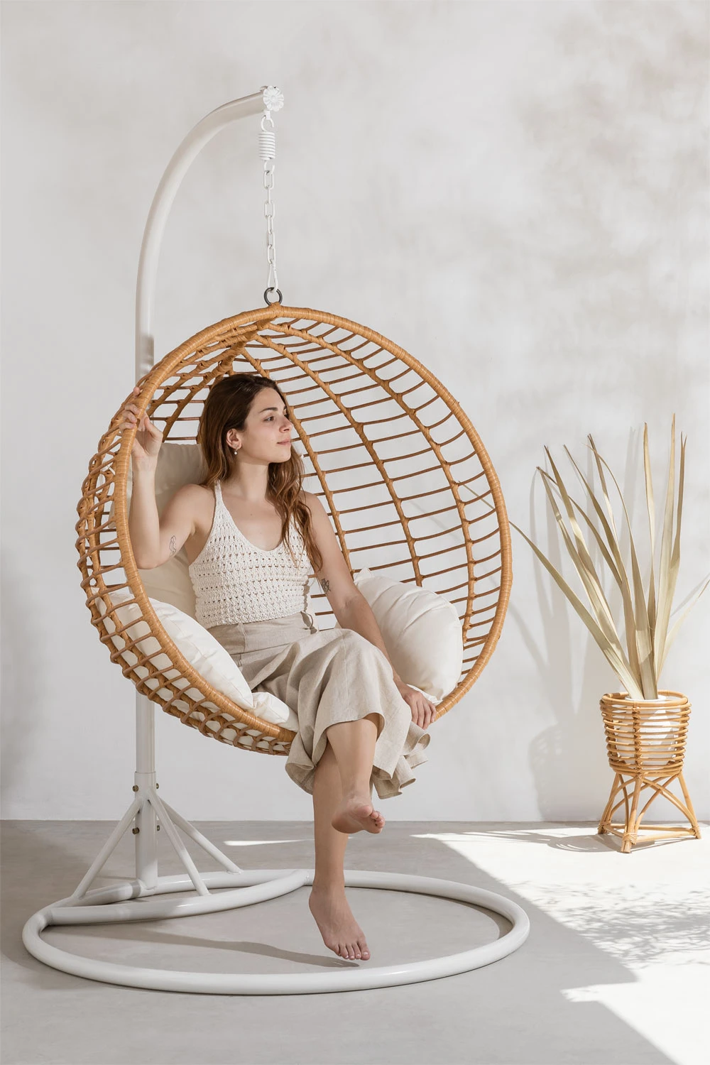 Rattan Wicker Hanging Garden ArmChair Hammock Indoor with Cushions Indoor&Outdoor