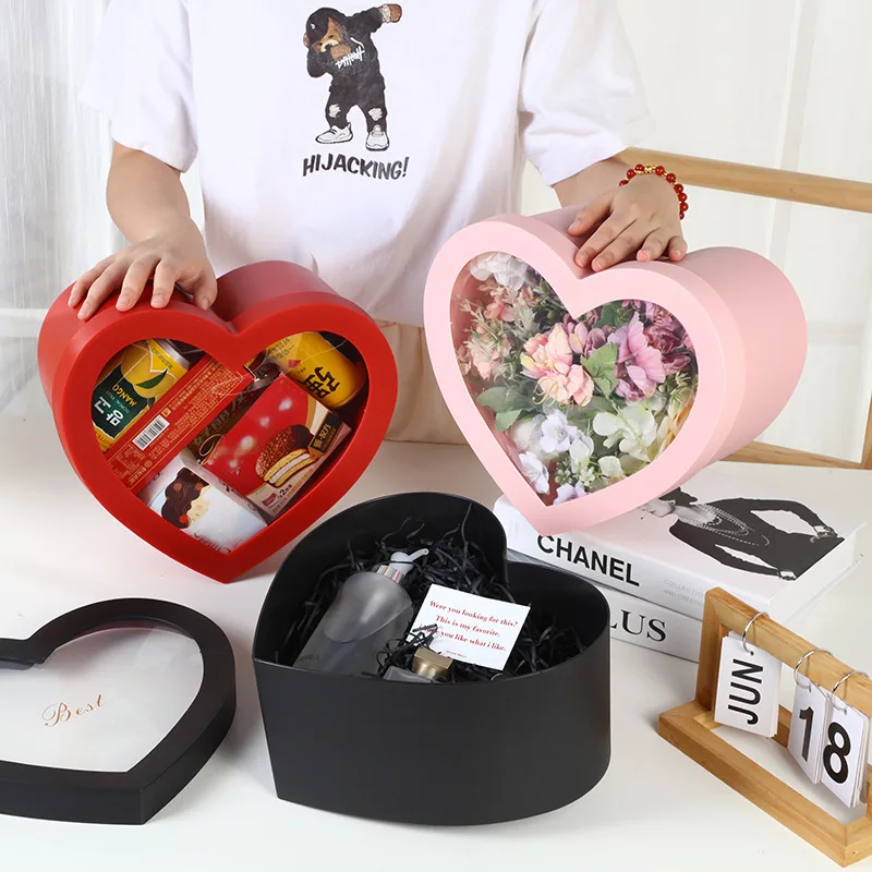 Wholesale custom print paper rose packaging boxes cardboard window heart shaped box for flowers